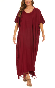 Maroon Solid Caftan Kaftan Loungewear Maxi Plus Size Long Loose Dress 3X 4XS10013041_0_image_IJUST_WORKING