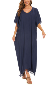 Navy blue Solid Caftan Kaftan Loungewear Maxi Plus Size Long Loose Dress 3X 4XS10013901_0_image_IJUST_WORKING