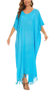 Turquoise Solid Caftan Kaftan Loungewear Maxi Plus Size Long Loose Dress 3X 4XS10013902_0_image_IJUST_WORKING