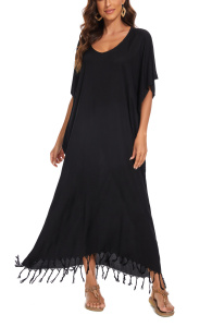 Black Solid Caftan Kaftan Loungewear Maxi Plus Size Long Loose Dress XL 1X 2XS10013953_0_image_IJUST_WORKING