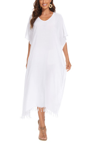 White Solid Caftan Kaftan Loungewear Maxi Plus Size Long Loose Dress XL 1X 2XS10013955_0_image_IJUST_WORKING