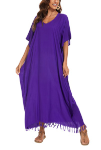 Purple Solid Caftan Kaftan Loungewear Maxi Plus Size Long Loose Dress XL 1X 2XS10013956_0_image_IJUST_WORKING