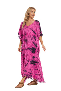 Fuchsia Hippie Tie Dye Caftan Kaftan Loungewear Maxi Plus Size Long Dress 3X 4XS10014156-MU_0_image_IJUST_WORKING