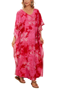 Fuchsia Hand Blocked Batik Rayon Caftan Kaftan Loungewear Maxi Plus Size Long Dress XL 1X 2XS10014445_0_image_IJUST_WORKING