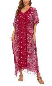 Maroon Flora Plus Size Kaftan Kimono Loungewear Maxi Long Dress XL 1X 2XS10014610_0_image_IJUST_WORKING