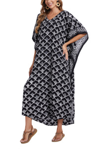 Black Hand Blocked Batik Rayon Caftan Kaftan Loungewear Maxi Plus Size Long Dress 3X 4XS10014621_0_image_IJUST_WORKING