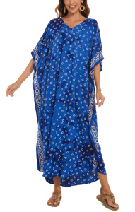 Blue Hand Blocked Batik Rayon Caftan Kaftan Loungewear Maxi Plus Size Long Dress 3X 4XS10014771_0_image_IJUST_WORKING