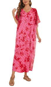 Fuchsia Hand Blocked Batik Rayon Caftan Kaftan Loungewear Maxi Plus Size Long Dress XL 1X 2XS10014776_0_image_IJUST_WORKING