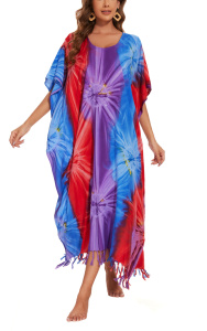 Multicoloured Hippie Tie Dye Caftan Kaftan Loungewear Maxi Plus Size Long Dress 3X 4XS10014819_0_image_IJUST_WORKING