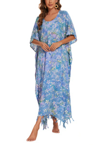 Cerulean blue Hand Blocked Batik Rayon Caftan Kaftan Loungewear Maxi Plus Size Long Dress 3X 4XS10014823-MU_0_image_IJUST_WORKING