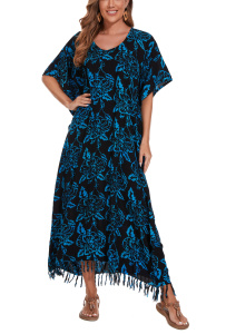 Dark blue Hand Blocked Batik Rayon Caftan Kaftan Loungewear Maxi Plus Size Long Dress 3X 4XS10014824-MU_0_image_IJUST_WORKING