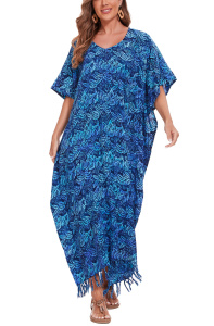 Cobalt blue Hand Blocked Batik Rayon Caftan Kaftan Loungewear Maxi Plus Size Long Dress 3X 4XS10014825_0_image_IJUST_WORKING