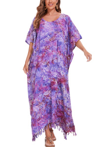 Orchid purple Hand Blocked Batik Rayon Caftan Kaftan Loungewear Maxi Plus Size Long Dress 3X 4XS10014826-MU_0_image_IJUST_WORKING