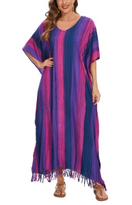 Multicoloured Stripe Caftan Kaftan Maxi Long Dress 1X 2X 3X 4XS10014868-MU_0_image_IJUST_WORKING