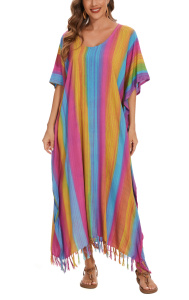 Multicoloured Stripe Caftan Kaftan Maxi Long Dress 1X 2X 3X 4XS10014869-MU_0_image_IJUST_WORKING