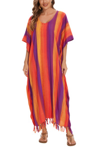 Multicoloured Stripe Caftan Kaftan Maxi Long Dress 1X 2X 3X 4XS10014870-MU_0_image_IJUST_WORKING