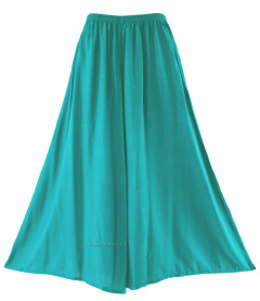 Turquoise Solid Rayon Women Flowy Loose Palazzo Wide Leg Flare Pants Trouser Plus Size 1X 2X 20 22