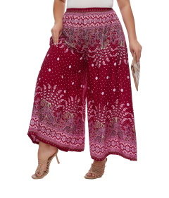 Maroon Wide Leg Palazzo Pants Plus Size Hippie Bohemian Flora 1X 2XS20014580_0_image_IJUST_WORKING