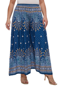 Teal blue Wide Leg Palazzo Pants Plus Size Hippie Bohemian Flora 3XS20014584_0_image_IJUST_WORKING