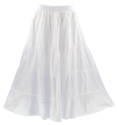 White Cotton Gypsy Long Maxi Tier Flare Skirt 1X 2X