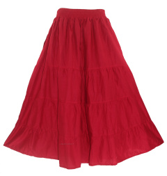 Red Cotton Gypsy Long Maxi Tier Flare Skirt 1X 2X