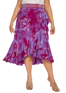 Purple Batik Floral Print Long Flowy Pleated Elastic High Low Ruffle Skirt 1X 2XS30014787_0_image_IJUST_WORKING