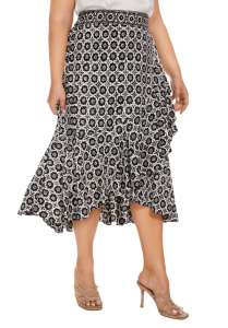 Black Batik Floral Print Long Flowy Pleated Elastic High Low Ruffle Skirt 3XS30014791_0_image_IJUST_WORKING