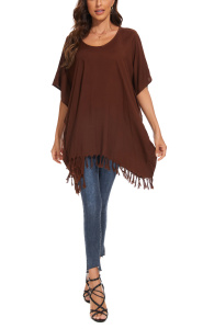 Brown Solid Tunic Blouse Kaftan V neck Loose Top Plus Size 3X 4XS40013042_0_image_IJUST_WORKING