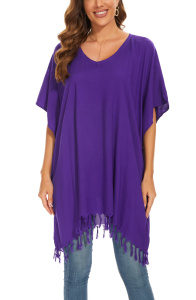 Purple Solid Tunic Blouse Kaftan V neck Loose Top Plus Size 3X 4XS40013044_0_image_IJUST_WORKING