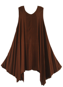 Brown Plus Size Solid Basic Flowy Sleeveless Long Tank Tunic Tops 1X