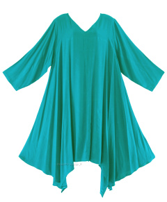 Turquoise Plus Size Solid Basic Flowy Short Sleeve Long Tank Tunic Tops 1X