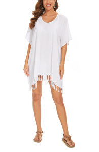 White Solid Tunic Blouse Kaftan V Loose Sleeve Top Plus Size XL 1X 2XS40014038_0_image_IJUST_WORKING