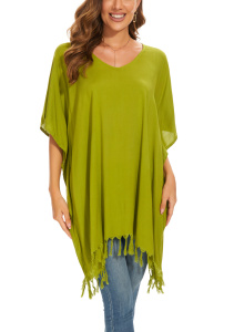 Avocado green Solid Tunic Blouse Kaftan V Loose Sleeve Top Plus Size XL 1X 2XS40014042_0_image_IJUST_WORKING