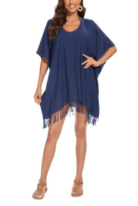 Navy blue Solid Tunic Blouse Kaftan V Loose Sleeve Top Plus Size XL 1X 2XS40014043_0_image_IJUST_WORKING