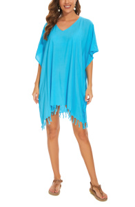 Turquoise Solid Tunic Blouse Kaftan V Loose Sleeve Top Plus Size XL 1X 2XS40014044_0_image_IJUST_WORKING