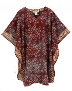 Wine HIPPIE Batik Kaftan Plus Size Tunic Blouse Short Sleeve Top 3X 4XS40014340-MU_0_image_IJUST_WORKING