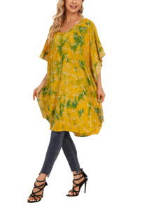 Banana yellow HIPPIE Batik Kaftan Plus Size Tunic Blouse Short Sleeve Top 3X 4XS40014354-MU_0_image_IJUST_WORKING