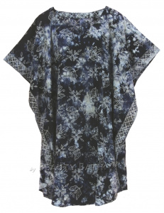 Dark blue HIPPIE Batik Kaftan Plus Size Tunic Blouse Short Sleeve Top 3X 4XS40014360-MU_0_image_IJUST_WORKING