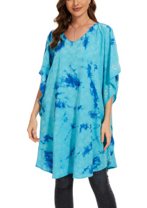 Turquoise HIPPIE Batik Kaftan Plus Size Tunic Blouse Short Sleeve Top 3X 4XS40014366-MU_0_image_IJUST_WORKING