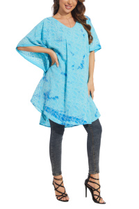 Turquoise HIPPIE Batik Kaftan Plus Size Tunic Blouse Short Sleeve Top 3X 4XS40014410_0_image_IJUST_WORKING