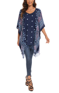 Dark blue Plus Size Tunic Tops Flora Short Sleeve V neck Shirt 3X 4XS40014589_0_image_IJUST_WORKING