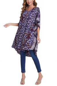 Wine HIPPIE Batik Kaftan Plus Size Tunic Blouse Short Sleeve Top 3X 4XS40014635-MU_0_image_IJUST_WORKING