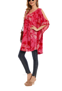 Fuchsia Plus Size Batik Cold Shoulder Tunic Blouse Kaftan Top 3X 4X 24use Kaftan Top 3X 4X