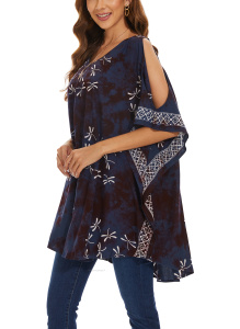 Wine Plus Size Batik Cold Shoulder Tunic Blouse Kaftan Top 3X 4X 24use Kaftan Top 3X 4X