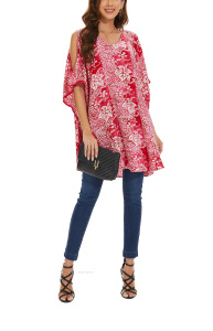 Fuchsia Plus Size Batik Cold Shoulder Tunic Blouse Kaftan Top 3X 4X 24use Kaftan Top 3X 4X