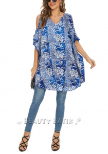 Blue Plus Size Batik Cold Shoulder Tunic Blouse Kaftan Top 3X 4X 24use Kaftan Top 3X 4XS40014649-MU_0_image_IJUST_WORKING