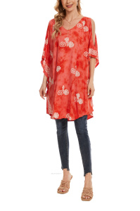 Coral Plus Size Batik Cold Shoulder Tunic Blouse Kaftan Top 3X 4X 24use Kaftan Top 3X 4X