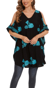 Black Plus Size Batik Cold Shoulder Tunic Blouse Kaftan Top 3X 4X 24use Kaftan Top 3X 4XS40014860-MU_0_image_IJUST_WORKING