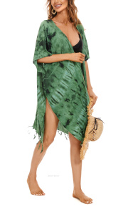 Green HIPPIE Gypsy Tie Dye Kimono Cardigan Shawl Wrap Swimsuit Cover Up Jacket One Size