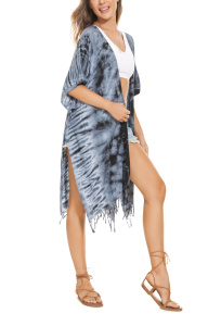 Grey HIPPIE Gypsy Tie Dye Kimono Cardigan Shawl Wrap Swimsuit Cover Up Jacket One Size